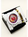 SET RELOJ GOMA CABALLERO COLOMBIA CON PULSERA EN RODIO Y ESTUCHE DE LUJO