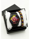 SET RELOJ GOMA CABALLERO COLOMBIA CON PULSERA EN RODIO Y ESTUCHE DE LUJO