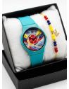 SET RELOJ GOMA DAMA COLOMBIA CON PULSERA EN RODIO Y ESTUCHE DE LUJO