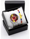 SET RELOJ GOMA DAMA COLOMBIA CON PULSERA EN RODIO Y ESTUCHE DE LUJO