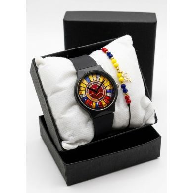 SET RELOJ GOMA DAMA COLOMBIA CON PULSERA EN RODIO Y ESTUCHE DE LUJO