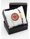 SET RELOJ GOMA DAMA COLOMBIA CON PULSERA EN RODIO Y ESTUCHE DE LUJO