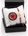 SET RELOJ GOMA DAMA COLOMBIA CON PULSERA EN RODIO Y ESTUCHE DE LUJO