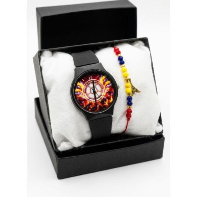 SET RELOJ GOMA DAMA COLOMBIA CON PULSERA EN RODIO Y ESTUCHE DE LUJO