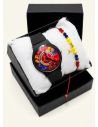 SET RELOJ GOMA DAMA COLOMBIA CON PULSERA EN RODIO Y ESTUCHE DE LUJO