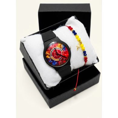 SET RELOJ GOMA DAMA COLOMBIA CON PULSERA EN RODIO Y ESTUCHE DE LUJO