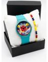 SET RELOJ GOMA DAMA COLOMBIA CON PULSERA EN RODIO Y ESTUCHE DE LUJO