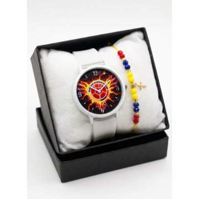 SET RELOJ GOMA DAMA COLOMBIA CON PULSERA EN RODIO Y ESTUCHE DE LUJO