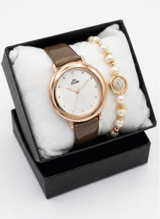SET RELOJ METALICO CON PULSERA EN RODIO/ACERO Y ESTUCHE DE LUJO