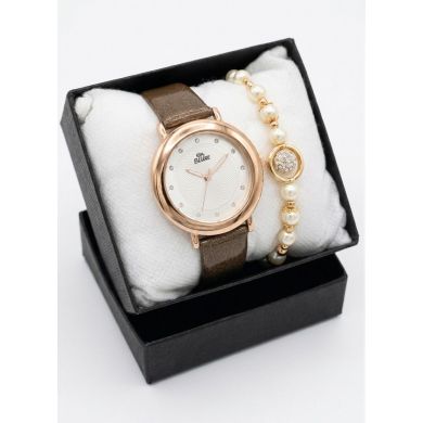 SET RELOJ METALICO CON PULSERA EN RODIO/ACERO Y ESTUCHE DE LUJO