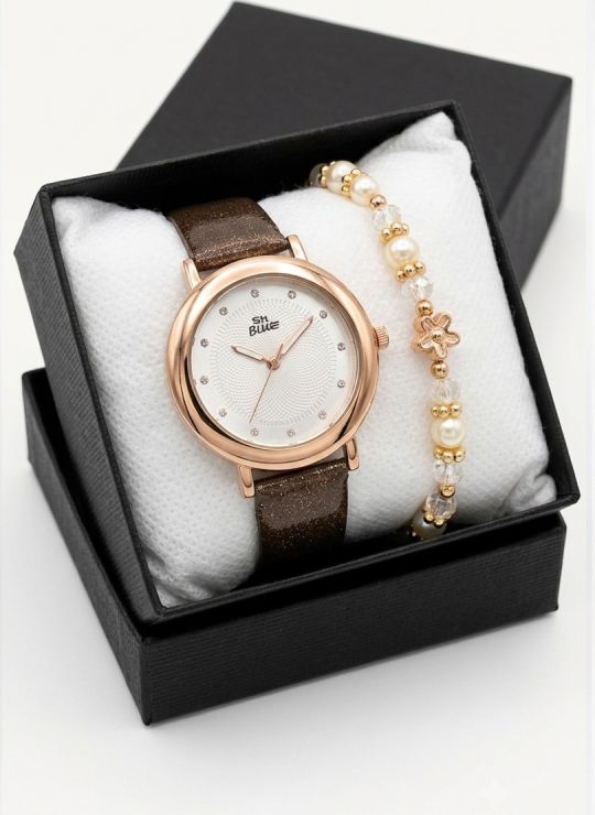SET RELOJ METALICO CON PULSERA EN RODIO/ACERO Y ESTUCHE DE LUJO