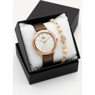 SET RELOJ METALICO CON PULSERA EN RODIO/ACERO Y ESTUCHE DE LUJO