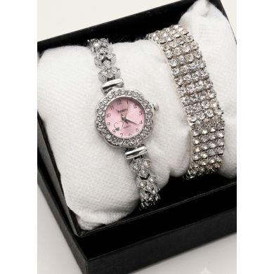 SET RELOJ METALICO CON PULSERA EN RODIO/ACERO Y ESTUCHE DE LUJO