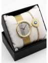 SET RELOJ METALICO CON PULSERA EN RODIO/ACERO Y ESTUCHE DE LUJO
