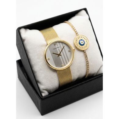 SET RELOJ METALICO CON PULSERA EN RODIO/ACERO Y ESTUCHE DE LUJO