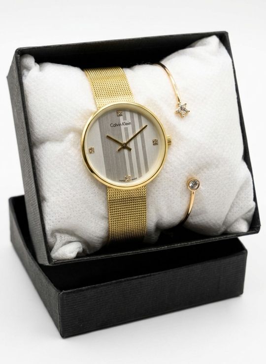 SET RELOJ METALICO CON PULSERA EN RODIO/ACERO Y ESTUCHE DE LUJO