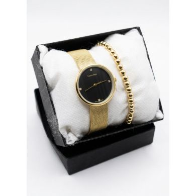 SET RELOJ METALICO CON PULSERA EN RODIO/ACERO Y ESTUCHE DE LUJO