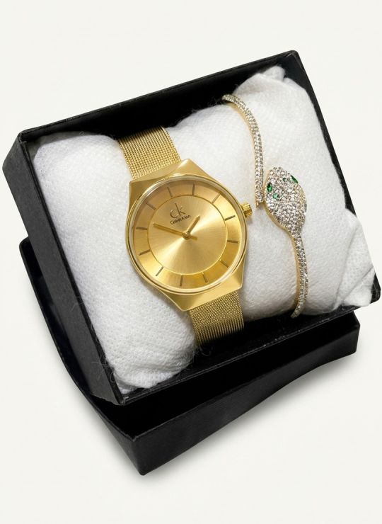SET RELOJ METALICO CON PULSERA EN RODIO/ACERO Y ESTUCHE DE LUJO