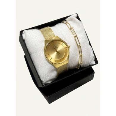 SET RELOJ METALICO CON PULSERA EN RODIO/ACERO Y ESTUCHE DE LUJO