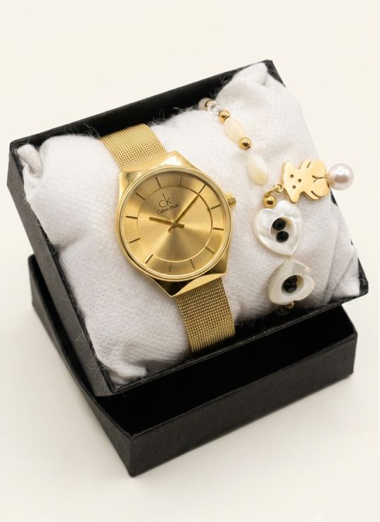 SET RELOJ METALICO CON PULSERA EN RODIO/ACERO Y ESTUCHE DE LUJO