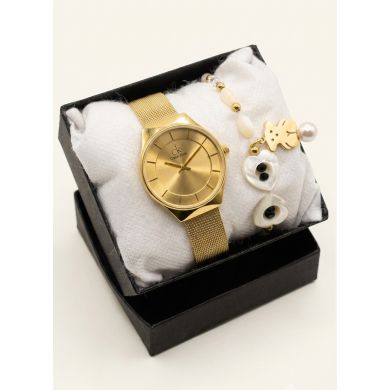 SET RELOJ METALICO CON PULSERA EN RODIO/ACERO Y ESTUCHE DE LUJO