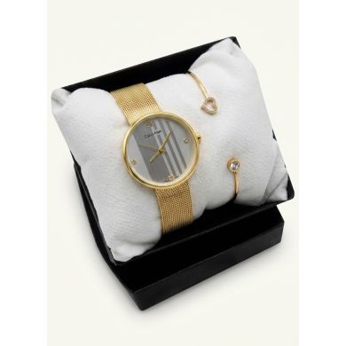 SET RELOJ METALICO CON PULSERA EN RODIO/ACERO Y ESTUCHE DE LUJO
