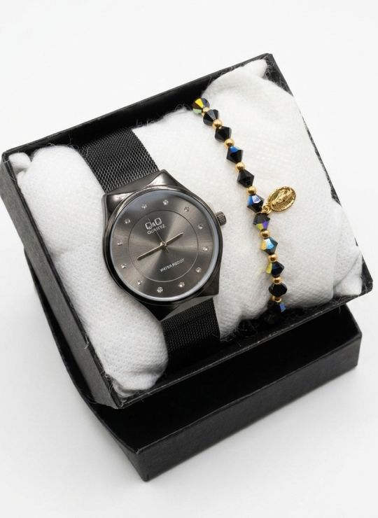 SET RELOJ METALICO CON PULSERA EN RODIO/ACERO Y ESTUCHE DE LUJO