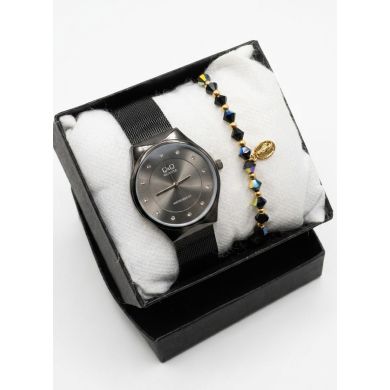 SET RELOJ METALICO CON PULSERA EN RODIO/ACERO Y ESTUCHE DE LUJO
