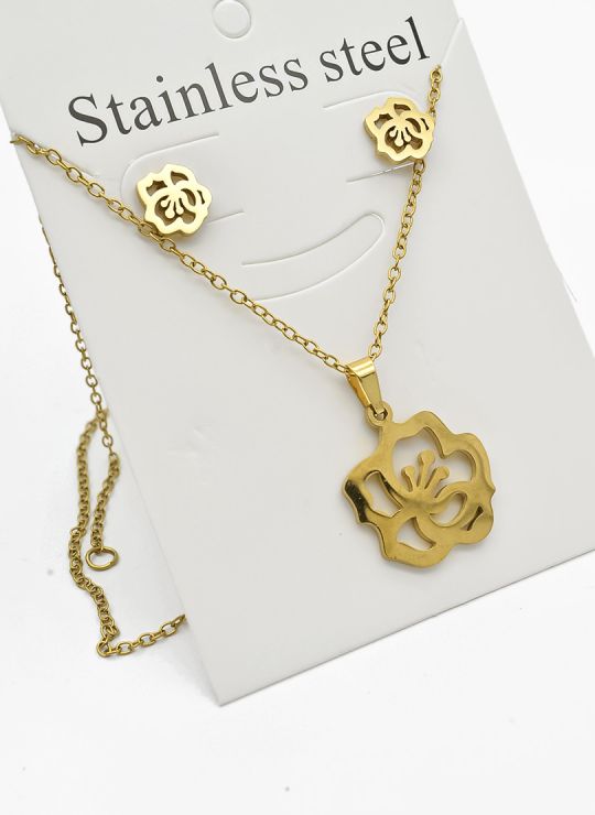 SET DE COLLAR, DIJE Y ARETES EN ACERO INOXIDABLE 316L