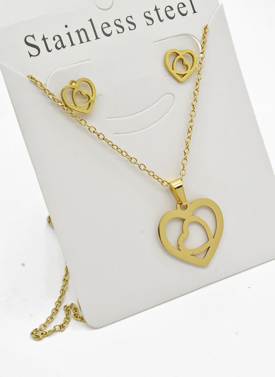 SET DE COLLAR, DIJE Y ARETES EN ACERO INOXIDABLE 316L