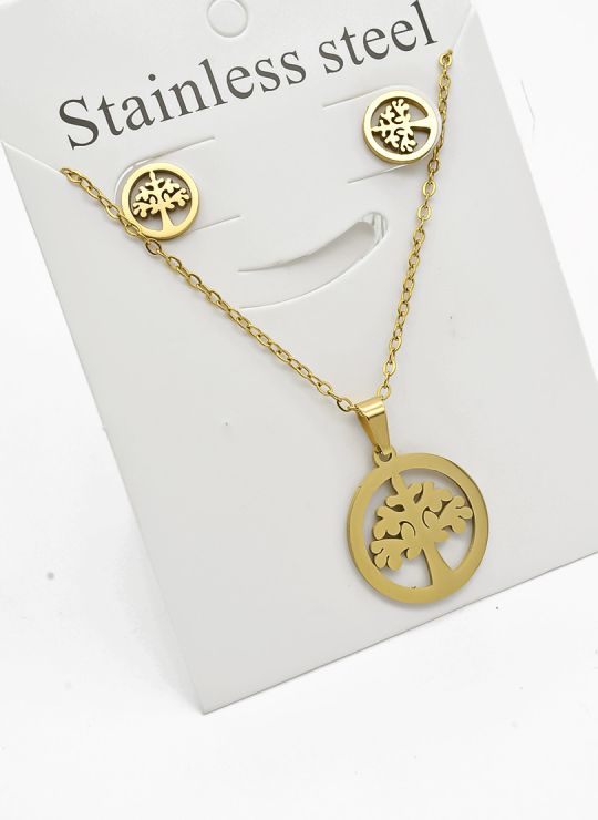 SET DE COLLAR, DIJE Y ARETES EN ACERO INOXIDABLE 316L