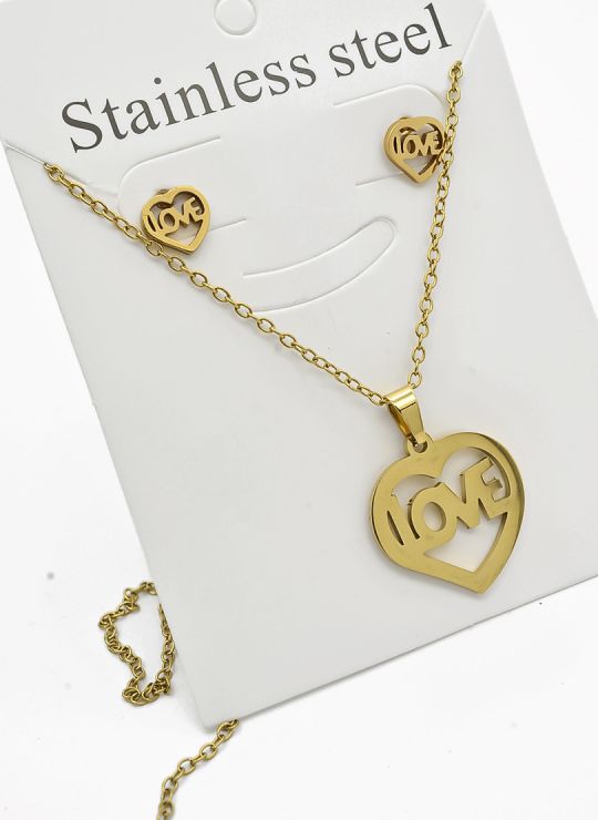 SET DE COLLAR, DIJE Y ARETES EN ACERO INOXIDABLE 316L