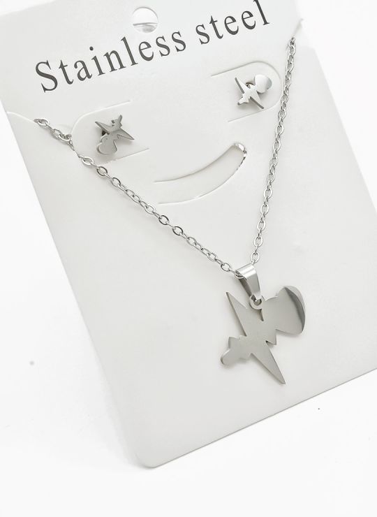 SET DE COLLAR, DIJE Y ARETES EN ACERO INOXIDABLE 316L