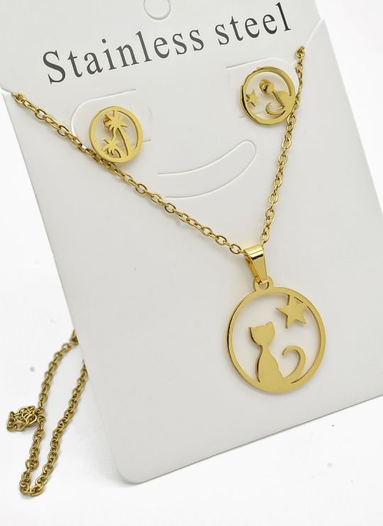 SET DE COLLAR, DIJE Y ARETES EN ACERO INOXIDABLE 316L