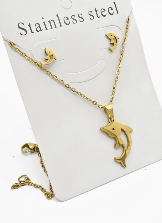 SET DE COLLAR, DIJE Y ARETES EN ACERO INOXIDABLE 316L