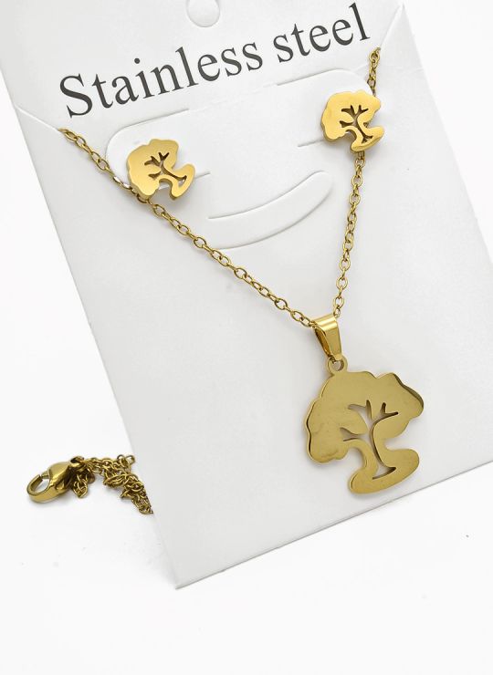 SET DE COLLAR, DIJE Y ARETES EN ACERO INOXIDABLE 316L