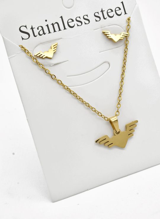 SET DE COLLAR, DIJE Y ARETES EN ACERO INOXIDABLE 316L