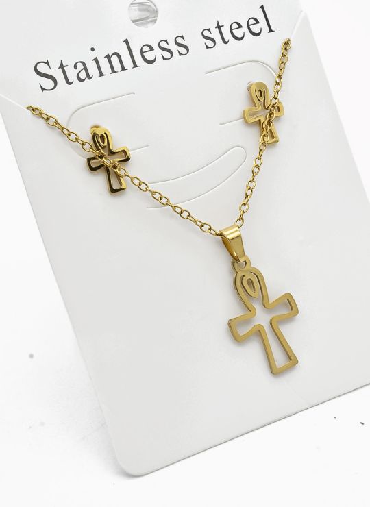 SET DE COLLAR, DIJE Y ARETES EN ACERO INOXIDABLE 316L