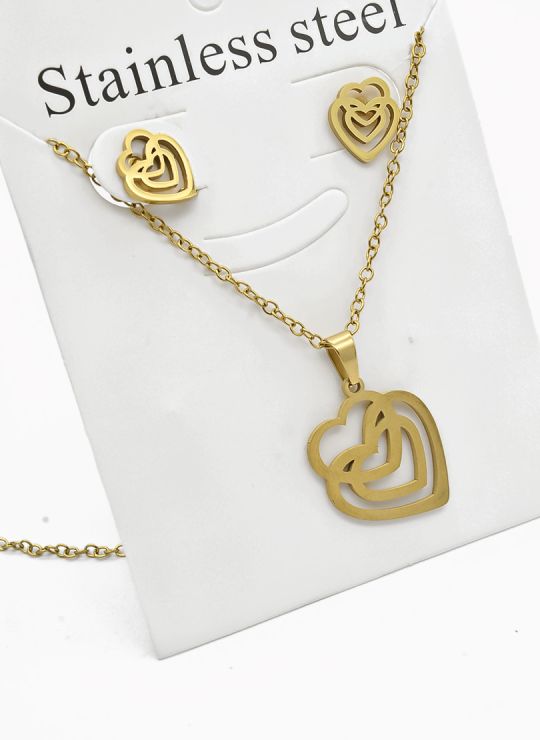 SET DE COLLAR, DIJE Y ARETES EN ACERO INOXIDABLE 316L