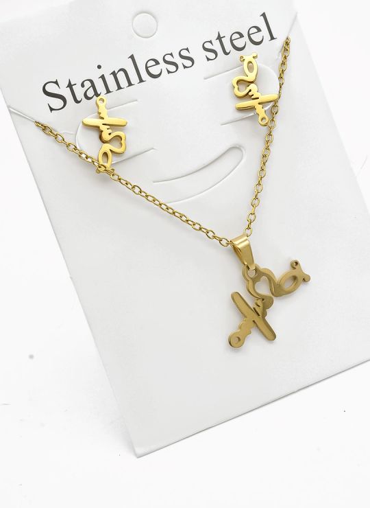 SET DE COLLAR, DIJE Y ARETES EN ACERO INOXIDABLE 316L