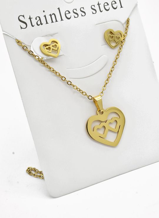 SET DE COLLAR, DIJE Y ARETES EN ACERO INOXIDABLE 316L