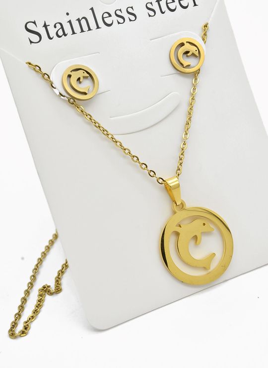 SET DE COLLAR, DIJE Y ARETES EN ACERO INOXIDABLE 316L