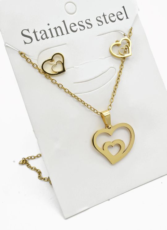 SET DE COLLAR, DIJE Y ARETES EN ACERO INOXIDABLE 316L