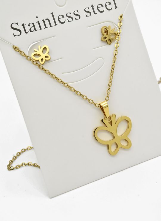 SET DE COLLAR, DIJE Y ARETES EN ACERO INOXIDABLE 316L