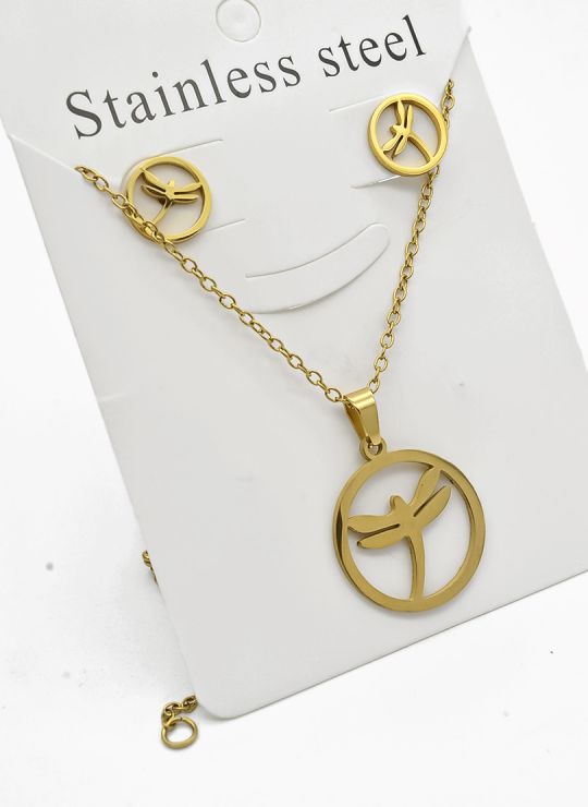 SET DE COLLAR, DIJE Y ARETES EN ACERO INOXIDABLE 316L