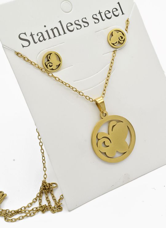 SET DE COLLAR, DIJE Y ARETES EN ACERO INOXIDABLE 316L