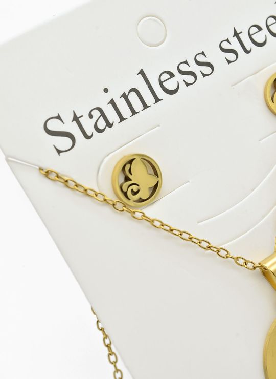 SET DE COLLAR, DIJE Y ARETES EN ACERO INOXIDABLE 316L