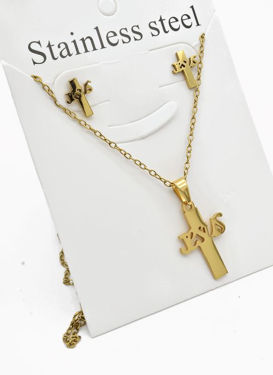 SET DE COLLAR, DIJE Y ARETES EN ACERO INOXIDABLE 316L