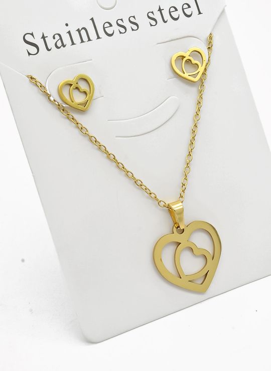 SET DE COLLAR, DIJE Y ARETES EN ACERO INOXIDABLE 316L