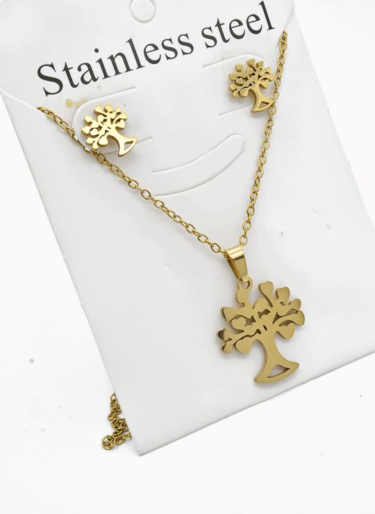 SET DE COLLAR, DIJE Y ARETES EN ACERO INOXIDABLE 316L